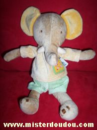 Eléphant Marron oreilles jaunes Moulin roty
