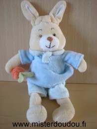Lapin Beige habit bleu carotte orange dans la main Jollybaby