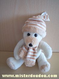 Ours Ecru bonnet écharpe rayés écru marron Afibel