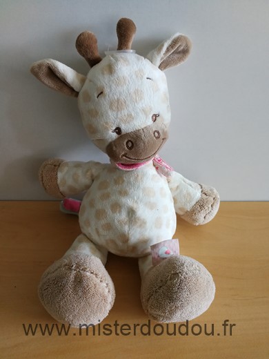 Nattou Girafe Blanc taches beiges foulard rose charlotte - Très bon état