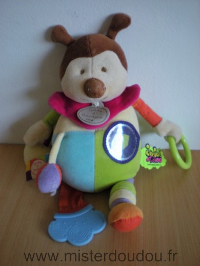 Doudou et compagnie Abeille Bourdon bleu vert col rose - Bon état