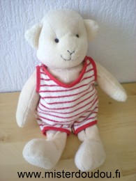 Agneau Beige tissus éponge, salopette rayée blanc rouge Anna club plush