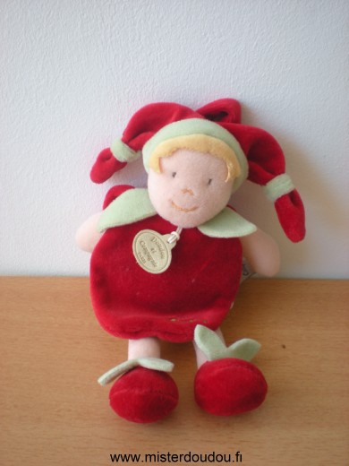 Doudou et compagnie Bonhomme Jaune vert cape rouge - Très bon état
