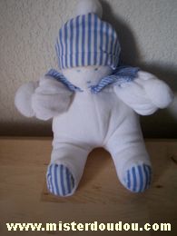 Marque Inconnue Bonhomme Bllanc bonnet pieds et col rayés bleu blanc - Très bon état