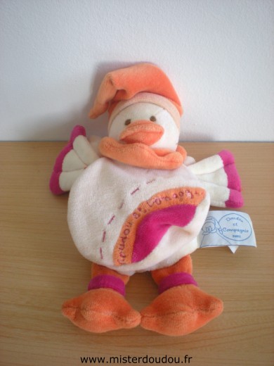 Doudou et compagnie Canard Banjo ecru orange rose , avec cape - Très bon état