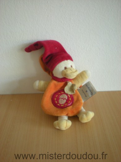 Doudou et compagnie Canard Blanc cape orange bonnet rouge - Bon état