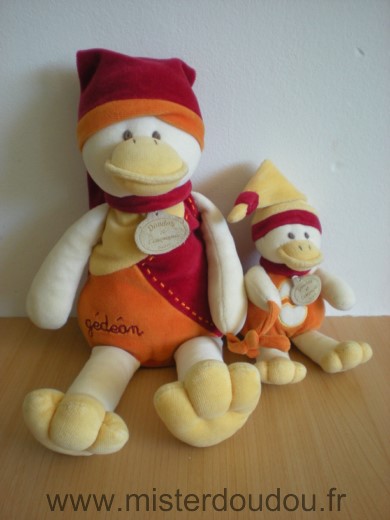 Doudou et compagnie Canard Gedeon et son bebe blanc rouge orange jeune - Très bon état