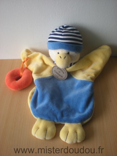Doudou et compagnie Canard Gédéon jaune bleu bouée orange - Très bon état