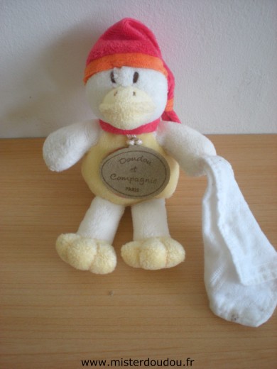 Doudou et compagnie Canard Jaune orange rose mouchoire blanc - Très bon état