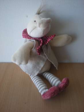 Moulin roty Canard Ecru gilet beige rouge - Très bon état
