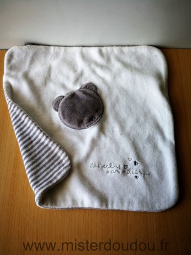 Marque Inconnue Carre Blanc tete d ours grise raye dessous - Très bon état