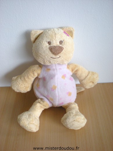 Amtoys Chat Beige rose motifs fleurs - Très bon état