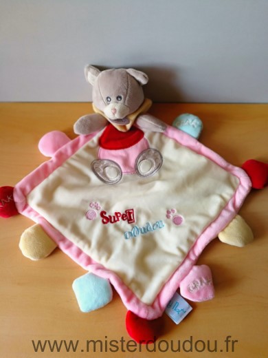 Baby nat Chat Blanc gris rose super doudou - Très bon état