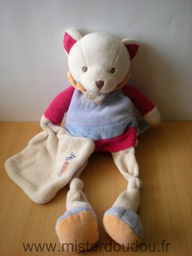 Baby nat Chat Rose bleu mouchoir blanc gribouillis - Très bon état