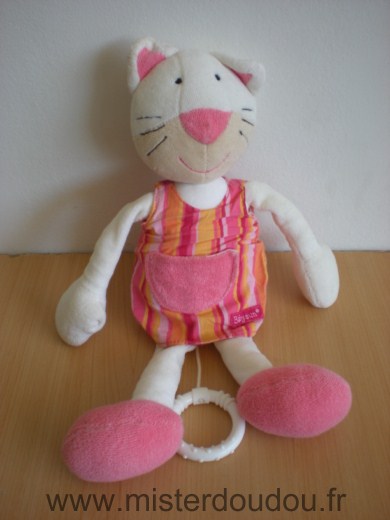 Baby sun Chat Blanc robe rayee rose orange - Très bon état