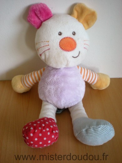 Bébérêve Chat Blanc mauve rose jaune - Très bon état