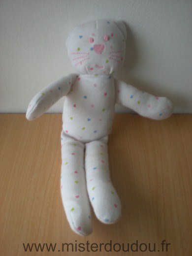 Chat Blanc motifs coeurs rose bleu vert Bout chou