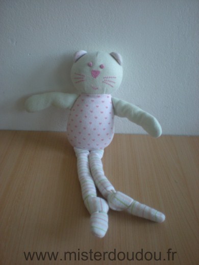 Bout chou Chat Rose coeur roses, vert, jambes rayées - Très bon état