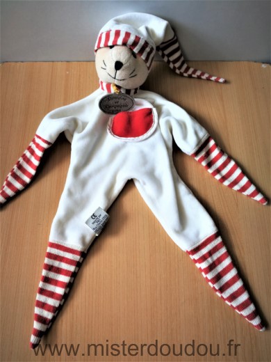 Doudou et compagnie Chat Blanc rouge chatdoux - Très bon état