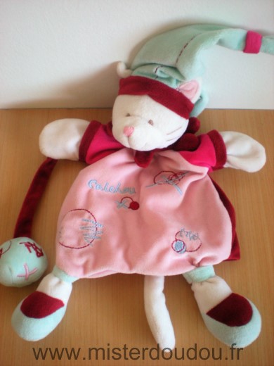Doudou et compagnie Chat Catchou rose violet bonnet bleu - Très bon état