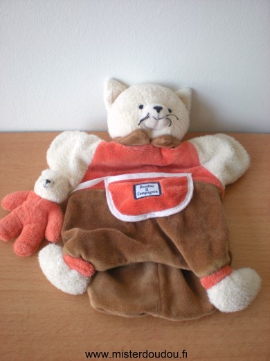 Chat Marron orange beige avec bebe chat Doudou et compagnie