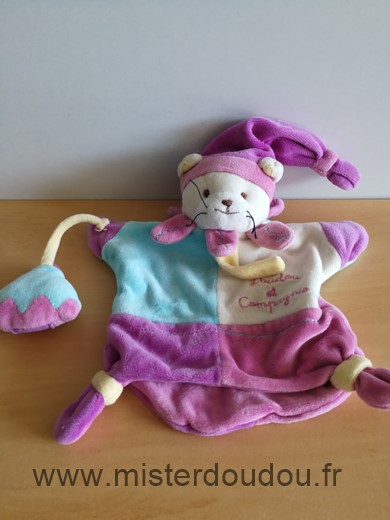 Doudou et compagnie Chat Mauve bleu blanc - Très bon état