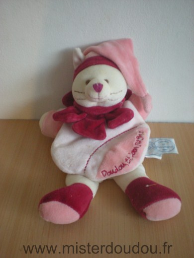 Doudou et compagnie Chat Minouchette rose mauve - Très bon état