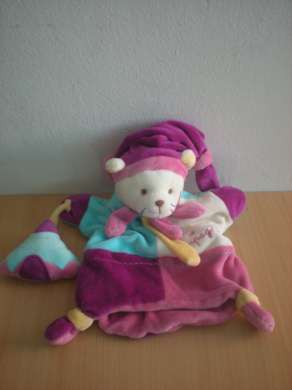 Chat Violet bleu blanc rose Doudou et compagnie