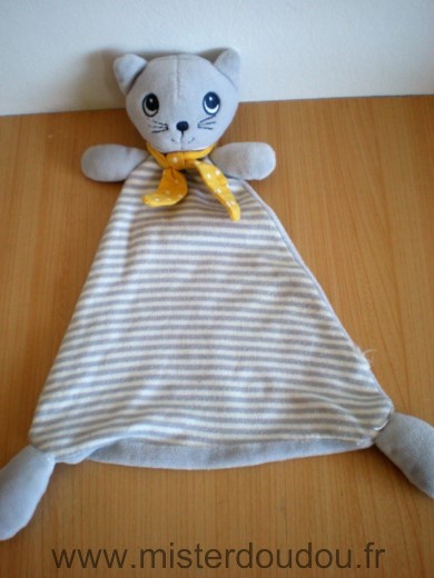 H et m Chat Rayé blanc gris foulard jaune - Très bon état