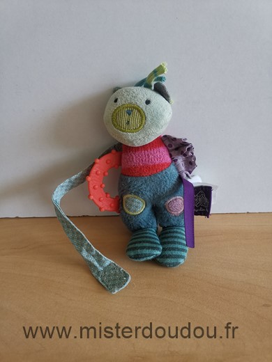 Moulin roty Chat Rose vert les jolis pas beaux anneau de16ntaire rouge - Très bon état