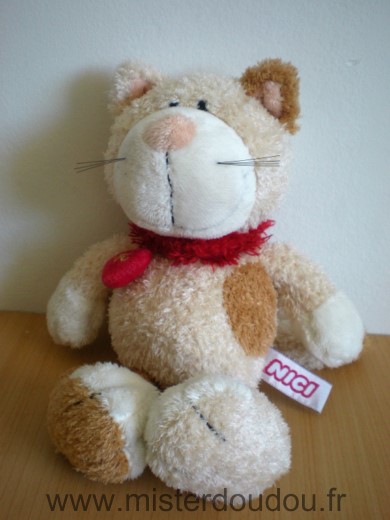 Nici Chat Ecru beige collier rouge coeur - Très bon état