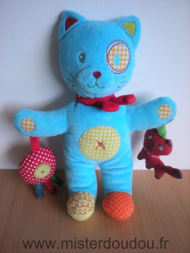 Nicotoy Chat Bleu echarpe rouge cocard tenant chat - Très bon état