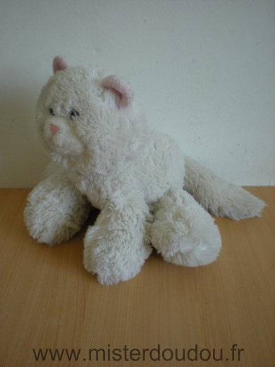 Nounours Chat Blanc nez oreilles roses - Très bon état