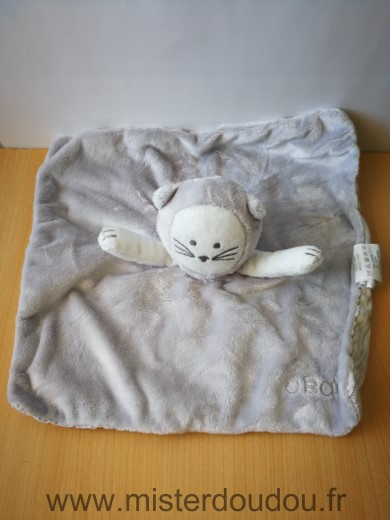 Obaibi okaidi Chat Gris velour tissus blanc raye dessous - Très bon état