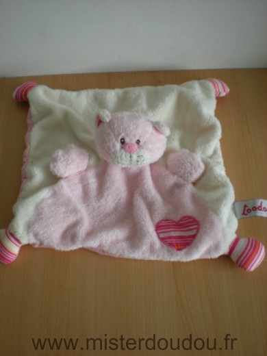 Chat Blanc rose coeur raye Toodo