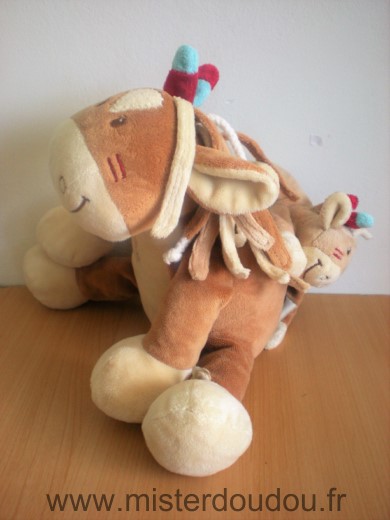 Noukie s Cheval Poney avec bébé dans le dos pinto et kaya marron beige - Très bon état