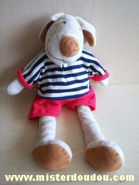 Chien Beige tshirt rayé bleu short rouge Ajena