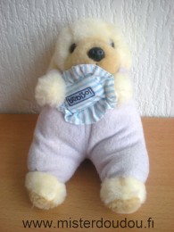 Chien Beige tissus eponge mauve coussin rayé bleu blanc Bébisol