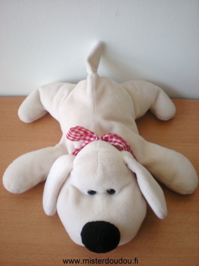 Chien Ecru ruban vichy rouge Lr