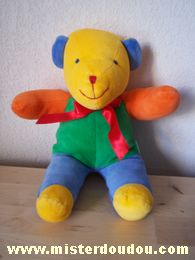 Chien Orange vert bleu jaune ruban rouge Luckson