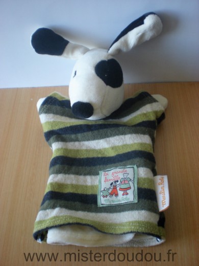 Moulin roty Chien Julius raye blanc vert noir cocard - Très bon état