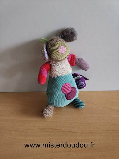 Moulin roty Chien Les jolis pas beau vert beige rouge rose - Très bon état