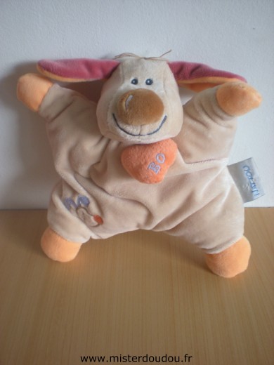 Nattou Chien Beige orange bordeau , coeur orange brodé bo - Très bon état