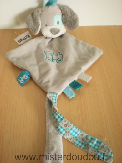 Nattou Chien Gris bleu motif train - Très bon état