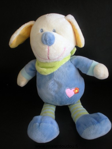 Nicotoy Chien Bleu blanc jaune foulard vert coeur rose - Très bon état