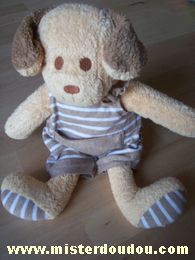 Chien Beige salopette rayée marron blanc Nounours