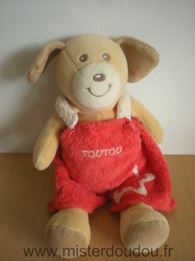 Nounours Chien Beige salopette rouge toutou - Très bon état