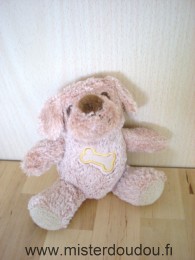 Chien Beige avec un os jaune brodé Yves rocher