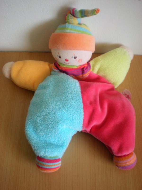 Corolle Clown Bleu rose vert orange foulard raye - Très bon état