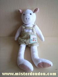Moulin roty Cochon Ecru salopette carreaux verte - Etat moyen